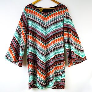 WRANGLER Bell Sleeve Southwestern Print Dress L